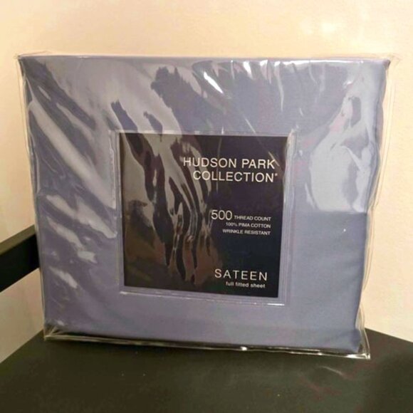 Hudson Park Bloomingdales 500 Ct Thread Sateen Full Fitted Sheet Slate Blue NIP - Picture 1 of 6